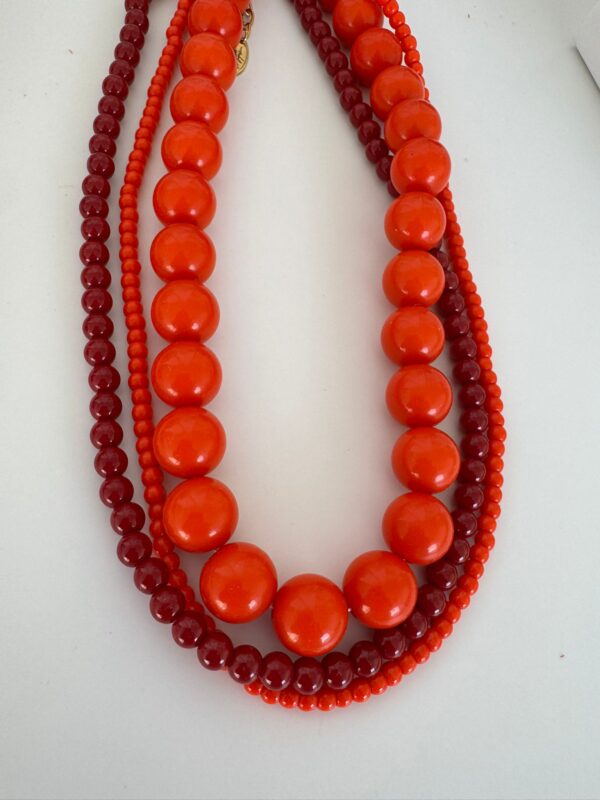 COLLAR  TRIPLE BICOLOR NARANJA Y BURDEOS
